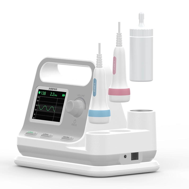 JUMPER JPD-200C desktop fetal Doppler angled view with dual probes