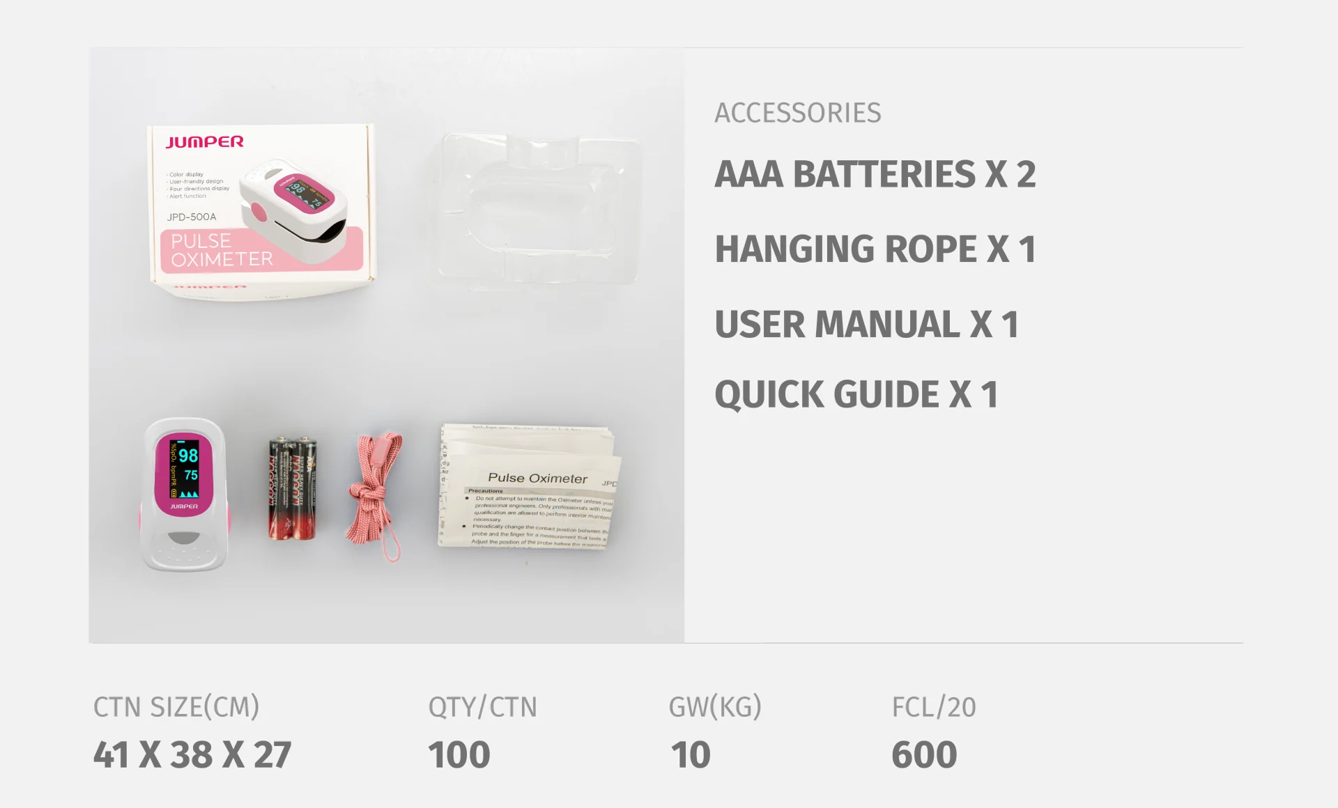 JPD-500A Fingertip Pulse Oximeter package