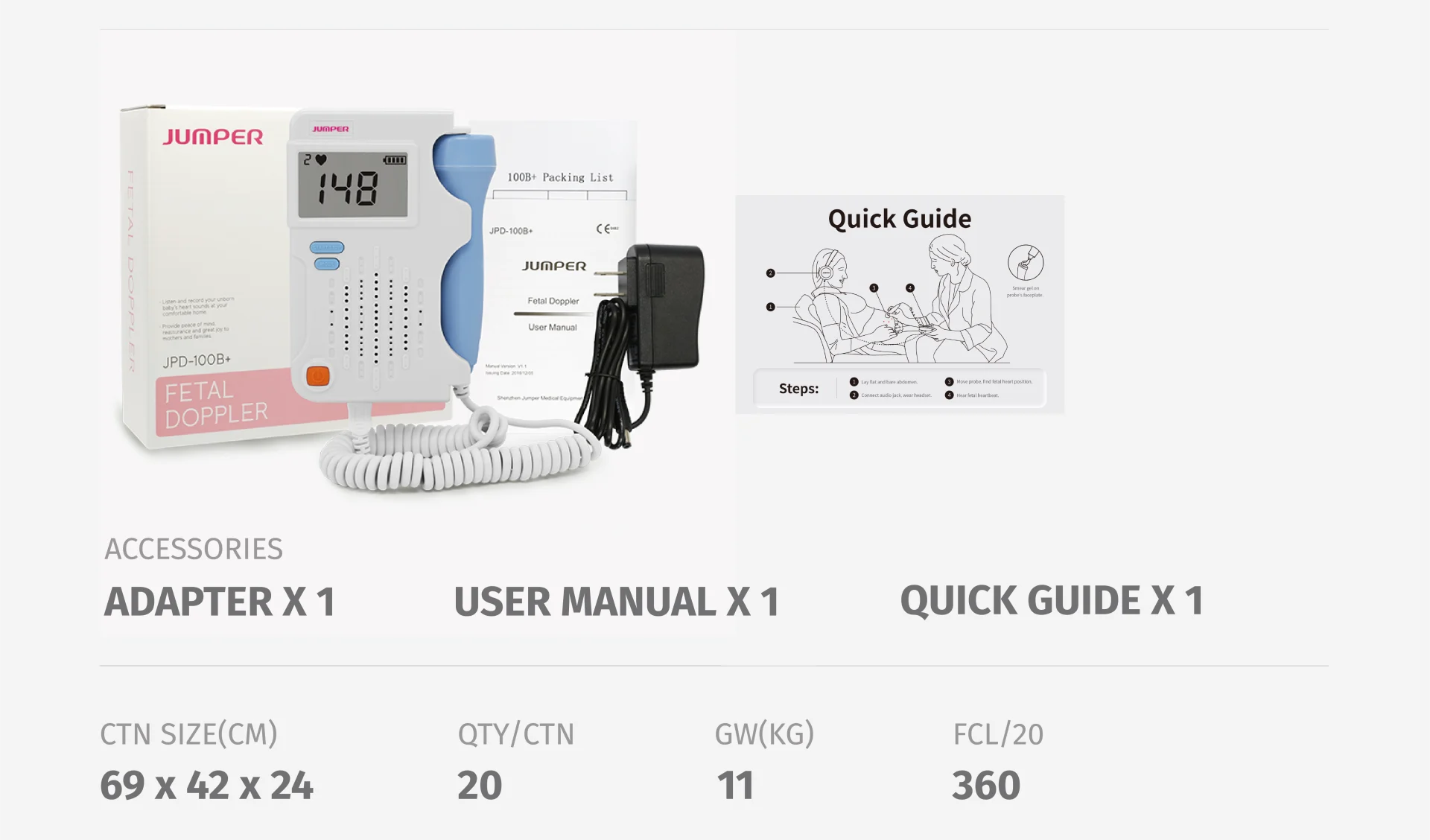 JPD-100B+ Fetal Doppler package