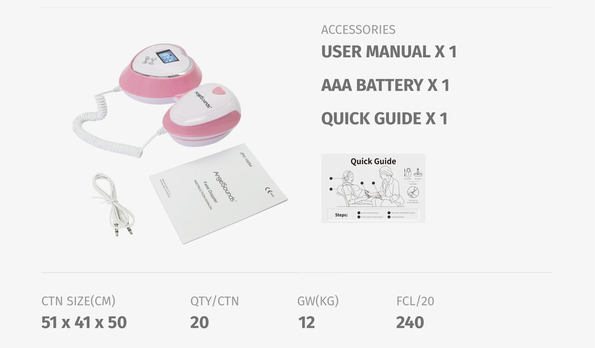 JPD-100S4 AngelSounds Fetal Doppler package