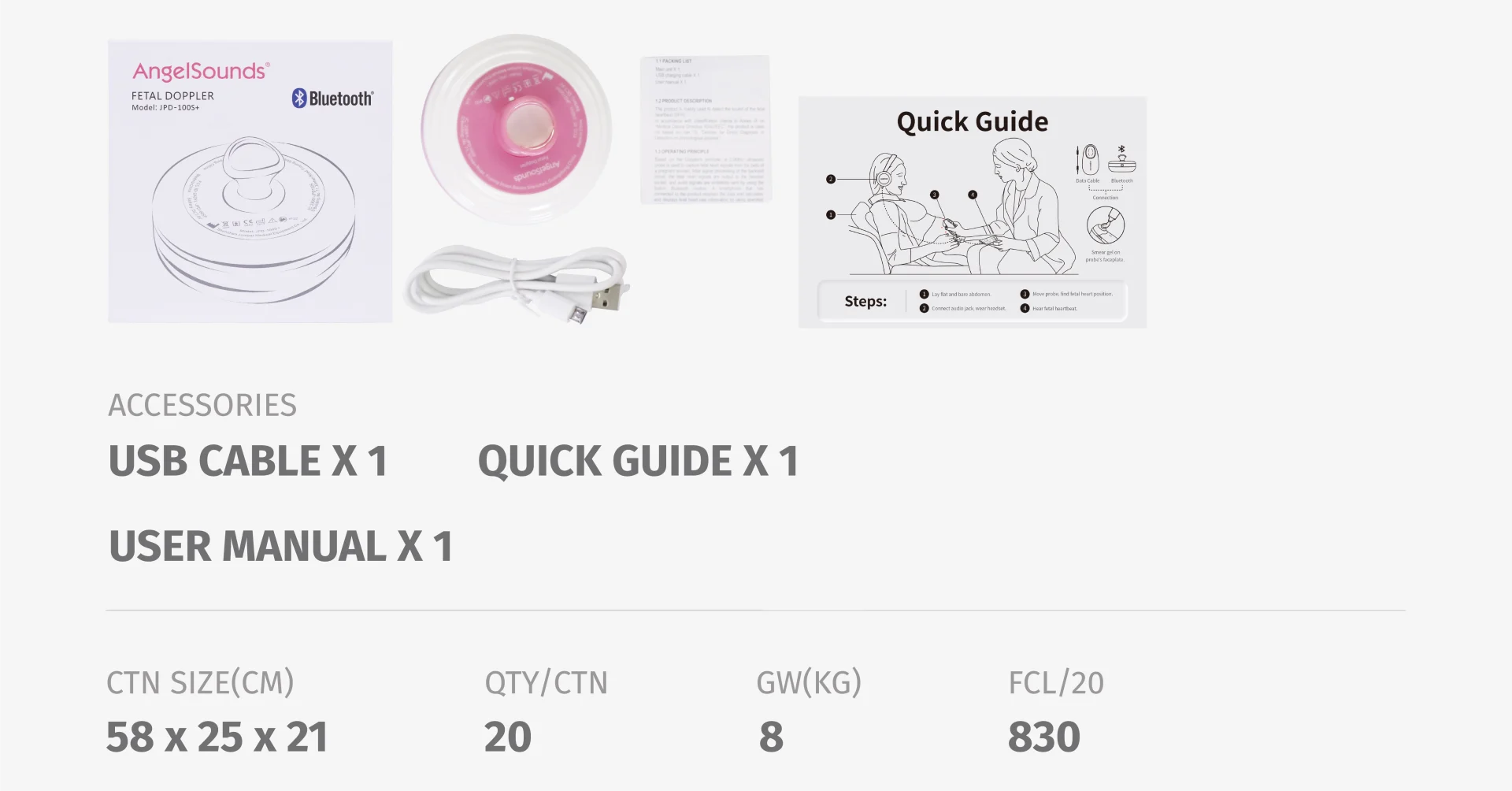 JPD-100S+ AngelSounds Fetal Doppler package