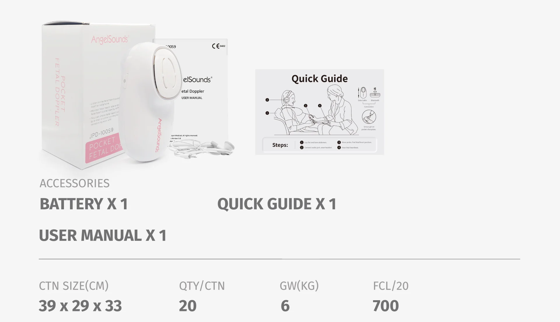 JPD-100S9 AngelSounds Fetal Doppler package