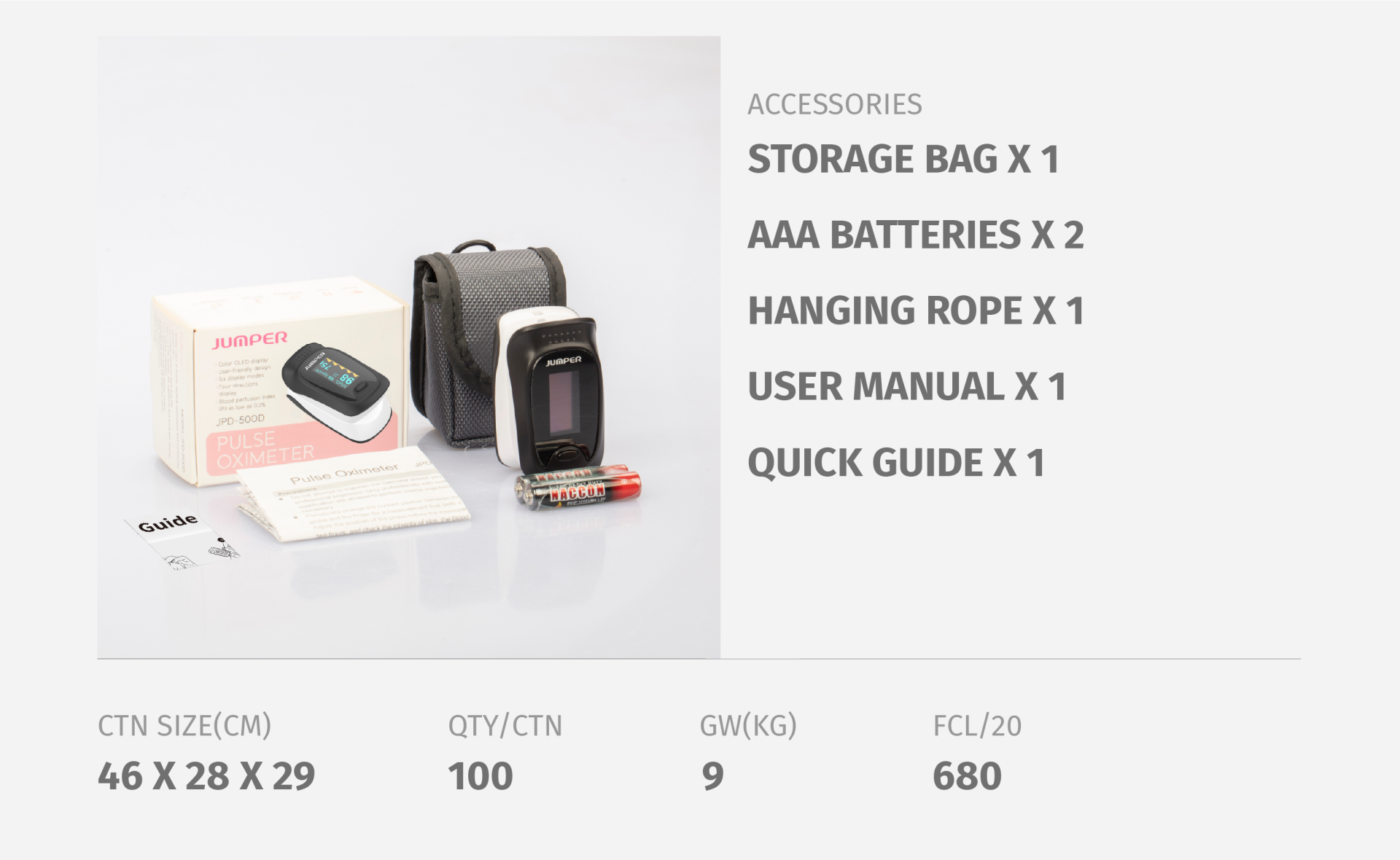 JPD-500D OLED Fingertip Pulse Oximeter package