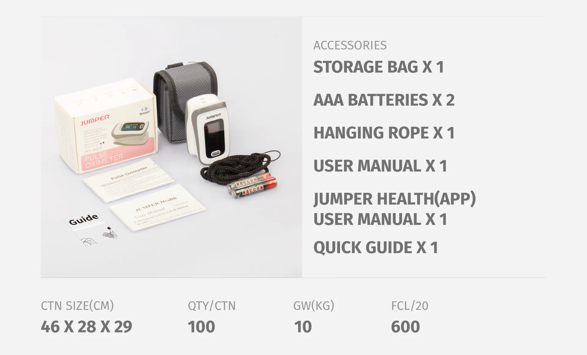 JPD-500E OLED Fingertip Pulse Oximeter package