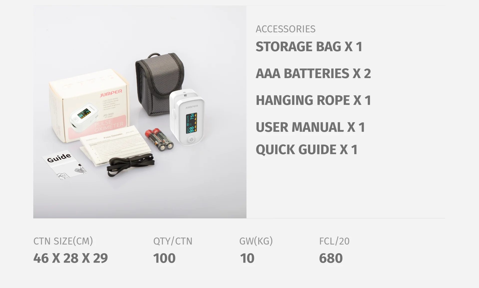 JPD-500I Fingertip Pulse Oximeter package