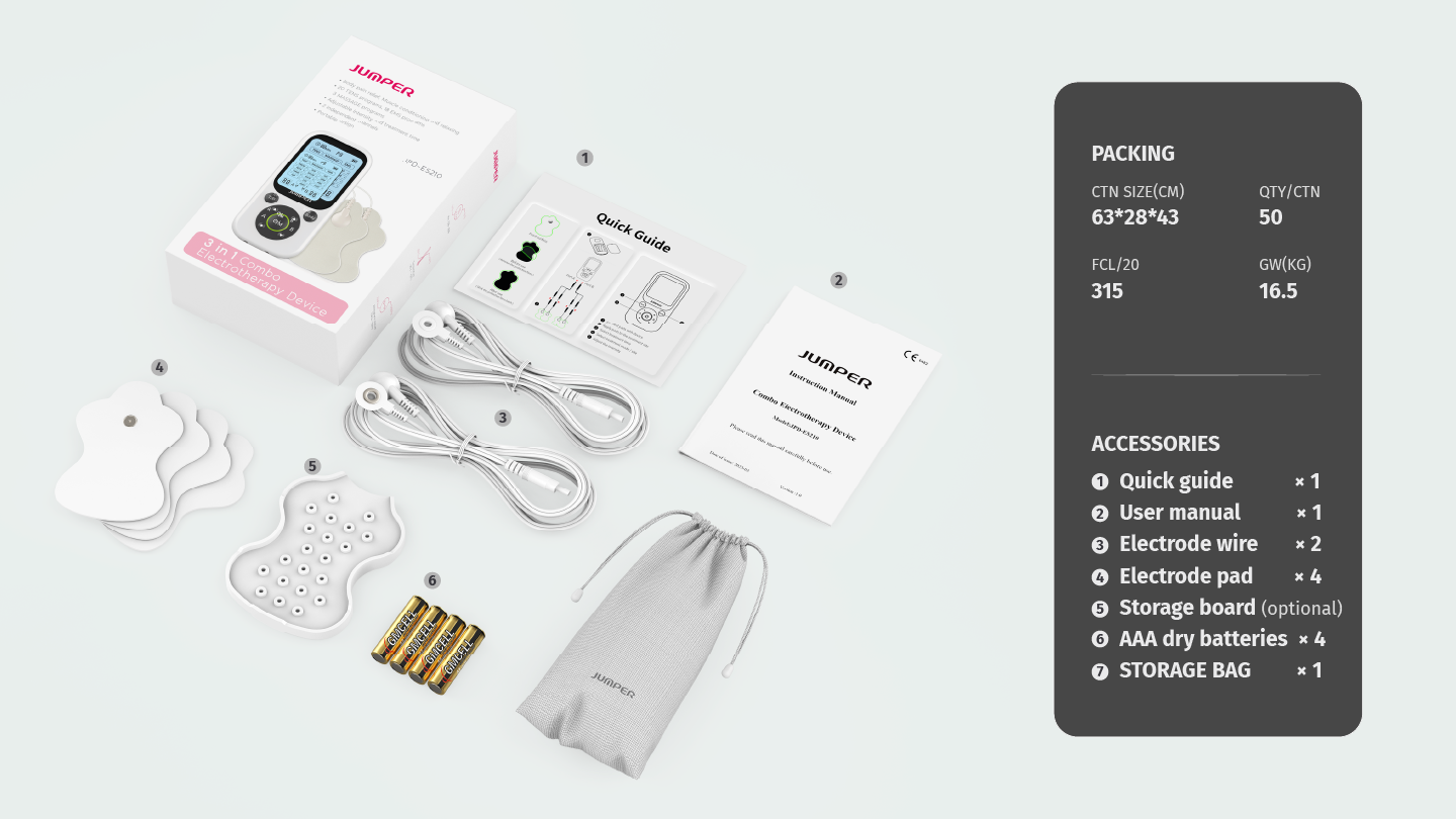 JPD-ES210 3 in 1 Combo Electrotherapy Device package